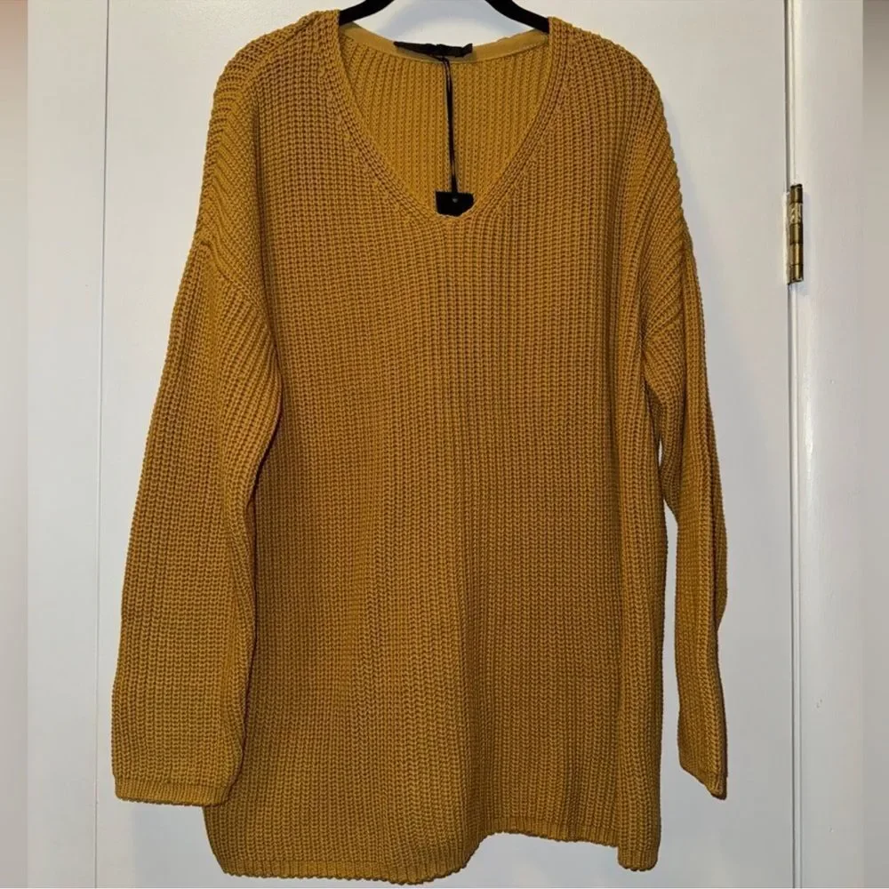 NWT JENNI KAYNE Cotton Cabin Sweater Mustard Yellow Women's Size XXL